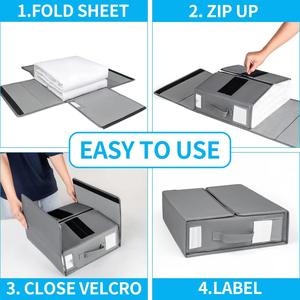 Wholesale Bed Sheet Organizers <b>Storage</b> Foldable <b>Box</b> for Linen Closet Bedding Set Containers Blanket Comforter Pillow <b>Cube</b> with - Product Image 6
