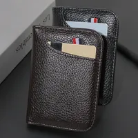 Dompet Kartu Kredit Mini Kulit PU Lembut Kasual Super Tipis Portabel untuk Pria Tipis Kecil Pendek