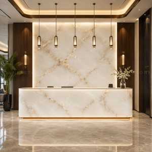 Dalle de marbre blanc onyx rétroéclairé translucide en pierre naturelle pour murs intérieurs de luxe, comptoirs et applications décoratives spectaculaires - Product Image 3