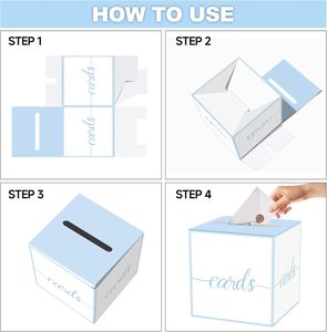 Boîte à cartes pour fête ; Boîte pour cartes bleue ; Urne à cartes pour baby shower, révélation du sexe, mariage, fête prénuptiale, anniversaire - Product Image 6