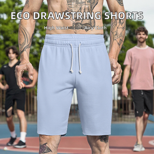 Shorts décontractés à cordon de serrage avec poches, en coton/polyester, écologiques, respirants, teints unis, pour hommes, taille haute, tendance - Product Image 2