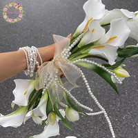 Luxuriöser handgefertigter Perlen-Brautstrauß mit echten Wasserfall-Calla-Lilien für Hochzeitsfeier-Dekoration 2026
