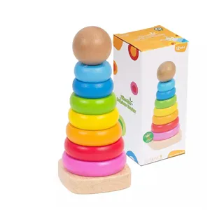 Wooden Macaron Rainbow Learning Tower Montessori Stacking Blocks Educational Equipment Sorter Toys