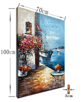 Peinture à l'huile encadrée de paysage méditerranéen peinte à la main, 70x100cm, toile impressionniste de bord de mer pour la décoration de la maison et des hôtels