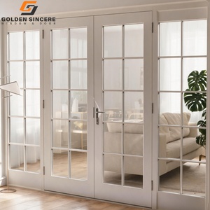 Porte double vitrée de style français GS White avec motif en grille pour entrée de maison - Product Image 6