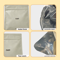 Sacs en plastique refermables en Mylar avec fermeture à glissière, imperméables, personnalisés, thermoscellables sur trois côtés, pour l'emballage de vaisselle mate