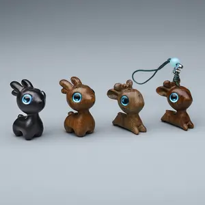 Mini Figurine en bois personnalisée Mignon Petit Animal Statue en bois Figure Porte-clés