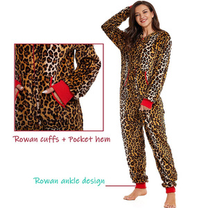 Ladies Leopard Onesie Pajamas <strong>Adult</strong> Leopard Hooded Jumpsuit <strong>Pyjamas</strong> - Product Image 5