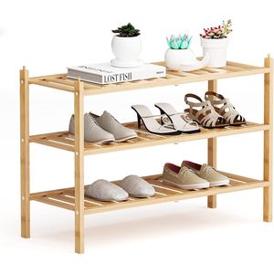 Bamboo <b>Shoe</b> Rack 3 Tier Multifunctional <b>Storage</b> Unit Indoor <b>Space</b> <b>Saving</b> Minimalist Design Modern Home Organizer Shelf - Product Image 5