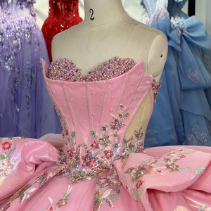 Robe de Quinceañera Dy6933 à Paillettes et Perles, Motifs Floraux Naturels, Dentelle Florale 3D, Traîne Chapelle, Longueur Ras du Sol, Robe de Soirée Formelle de Princesse - Product Image 5