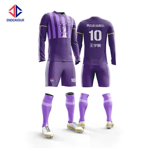 Haute qualité séchage rapide 100% Polyester entièrement impression rouge et bleu Sublimation Football Jersey pour les enfants - Product Image 1