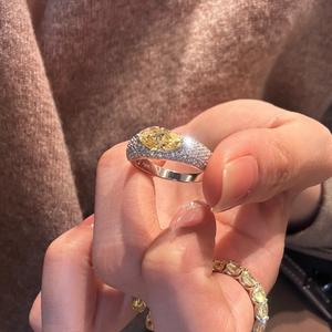 Anillo Moissanite de Plata Pura S925 con Incrustaciones de Diamante Amarillo Ojo de Caballo, Estilo Medieval Francés, Lujoso y Ligero - Product Image 4