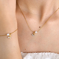 18K verguld roestvrijstalen kersen hanger sieradenset trendy fruitdesign parel ketting armband voor dames