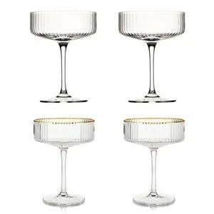 Coupe kristal kustom klasik bening bertangkai elegan vertikal bergaris Cocktail Coupe Glassware