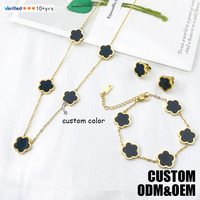 Ensemble de bijoux Lucky 5-clover, vente en gros, haute qualité, plaqué or 18 carats, acier titane, ensembles de bijoux pour femmes