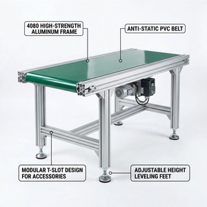 Système de convoyeur à bande en PVC avec profilés en aluminium standard pour la ligne d'assemblage industrielle, outils et matériel - Product Image 2
