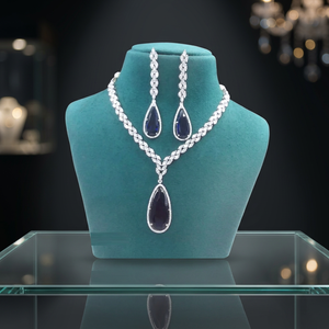 Ensemble collier et boucles d'oreilles pour femme en argent plaqué, saphir et pierre taille poire, classique, pour mariage - Product Image 2