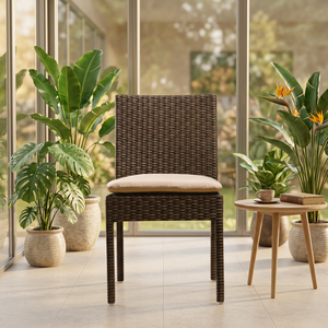 Chaise de jardin en rotin avec coussin, style tropical, mobilier d'extérieur, design durable avec pieds coniques - Product Image 4