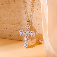 Abordable Strass Perle Rubis Croix Pendentif Chaîne en Argent Collier Hypoallergénique Pas Cher Collier Garçons Collier