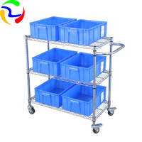 Étagère de rangement en acier inoxydable avec grille métallique, finition chromée, antistatique, pour entrepôt et usage domestique, avec roulettes