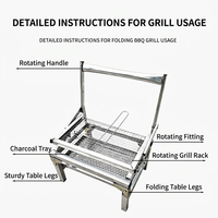 Barbecue rotatif manuel pliable en acier inoxydable, support de barbecue portable au charbon de bois, léger (8 kg) pour le camping en plein air et les familles