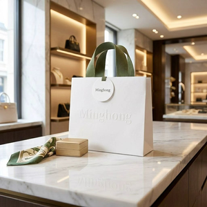 Sacs en papier blanc <span class=keywords><strong>de</strong></span> luxe <span class=keywords><strong>de</strong></span> la marque Minghong avec poignée vert olive, sacs <span class=keywords><strong>de</strong></span> shopping élégants personnalisés pour l'emballage d'entreprise haut <span class=keywords><strong>de</strong></span> gamme - Product Image 3