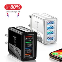 Chargeur mural USB multi-ports QC3.0 à 4 ports avec prise EU/US, charge rapide 3.0, chargeur PD, station de charge USB pour téléphone