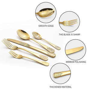 Juego de cuchara de cuchillo y tenedor dorado clásico de acero inoxidable tallado 1010 creativo, tótem pulido de espejo alto para obsequios - Product Image 3