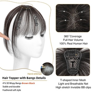 Perruque <span class=keywords><strong>de</strong></span> cheveux naturels tissée à la main avec frange, petite perruque en filet T 4x6, <span class=keywords><strong>postiche</strong></span> pour couvrir la ligne des cheveux - Product Image 2