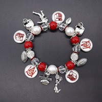 Gelang Mutiara Unisex Berbahan Paduan Seng dengan Logo Kustom, Desain Baru Terlaris, Manik-Manik Elastis,  Perhiasan Penyemangat Tim Sepak Bola, Hipoalergenik