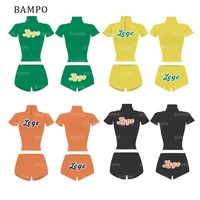 Fabricants de vêtements Y2k Nylon et Spandex Fermeture Éclair Manches Courtes Raglan et Mini Shorts 2 Pièces Ensemble Femmes Été