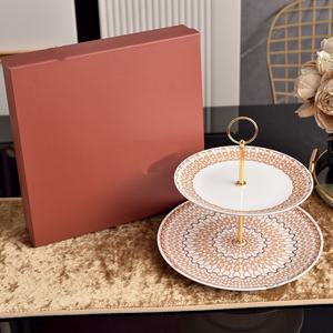 Assiettes à dessert à deux étages en porcelaine fine de luxe, plateaux à fruits, compatibles lave-vaisselle, pour hôtels, cadeaux d'affaires, usage domestique - Product Image 4