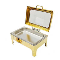 Nouvel Arrivage Réchauds de Buffet 9L en Acier Inoxydable, Chauffe-Plats Rectangulaires Dorés Hydrauliques