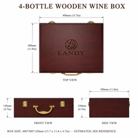 Boîte cadeau en bois rectangulaire de luxe gravée pour 4 bouteilles de vin avec poignée, emballage haut de gamme en placage MDF pour cadeaux d'affaires et de fêtes