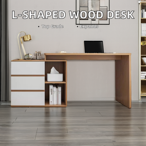 Hiện đại tối giản chất lượng cao hình chữ L Bàn máy tính góc gỗ tự nhiên có thể mở rộng và điều chỉnh cho văn phòng hoặc sử dụng tại nhà - Product Image 3