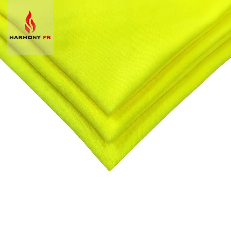 Modacryl/Katoen Blend Fluorescerende Hoge Vatbaarheid Geel Gebreid Interlock Inherent Fr Hi Vis Stof Voor Werkkleding