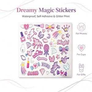Autocollants magiques rêveurs, imperméables, auto-adhésifs, imprimés à paillettes, étiquettes de dessins animés pour téléphones, tasses, cadeaux, forme irrégulière - Product Image 1