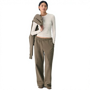 Custom <b>Womens</b> Fleece Tracksuit Full Zip Stand Collar <b>Jacket</b> Wide Leg Sweatpants Set Casual Sweatsuit Two Piece - Product Image 1