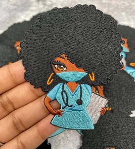 2025 the New Hot Cartoon Embroidery Clothing Decoration Black Girl Cancer Nurse Patch Iron On Patches Large - Product Image 4
