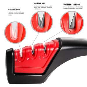 Afilador de cuchillas rotatorio de múltiples granos, manual, de 3 etapas, con varillas de cerámica y acero de tungsteno para afilar cuchillos. - Product Image 1