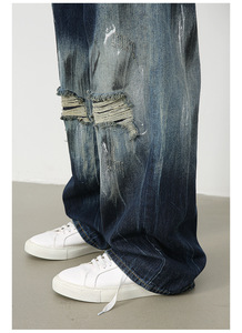 <span class=keywords><strong>Jeans</strong></span> da <span class=keywords><strong>Uomo</strong></span> Vintage Lavati Effetto Usurato Vestibilità Rilassata Gamba Dritta con Strappi Casual Streetwear Vita Media Vestibilità Ampia - Product Image 6