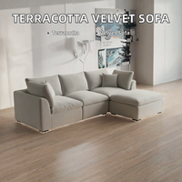 Canapé modulaire en velours terracotta en forme de L avec chaise longue, revêtement en tissu, pour salon