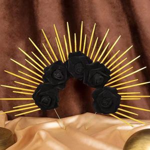 Meisjes Cross Border Nieuwe Creatieve Roze Hoofdband Vrouwen Zijden Roze Haarband Spot Puntige Zip Stropdas Kroon Sunburst Godin Hoofdband - Product Image 5