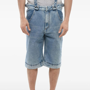 Pantalones vaqueros lavados <span class=keywords><strong>con</strong></span> luz azul OEM para hombre <span class=keywords><strong>con</strong></span> <span class=keywords><strong>tirantes</strong></span> desmontables, pantalones vaqueros <span class=keywords><strong>con</strong></span> cremallera vintage, pantalones 2 en 1 - Product Image 6