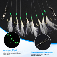 Appâts de pêche en eau salée avec plumes, luminosuents, 8 en 1, hameçons en peau de poisson véritable, perles de pêche lumineuses, taille 12/14/16