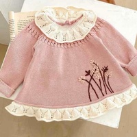 Set Rajutan Bunga Bordir Tangan Bayi 2 Pcs, Atasan Rajut dan Bloomer dengan Renda dan Kerut untuk Bayi Perempuan