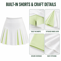 Jupe-short plissée blanche personnalisée pour femme avec doublure intérieure vert citron, jupe de sport taille haute pour compétition de tennis