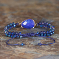 Yingyuetong — Bracelet en macramé avec perles, pierres naturelles bleues, bijoux tressés, en Lapis lazuli, breloque