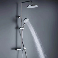 Colonne de douche thermostatique en laiton BOSN de haute qualité, style contemporain, chrome poli, double poignée, pomme de douche pluie, barre coulissante