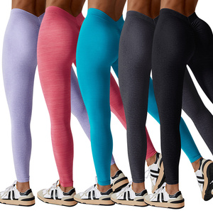 Pantalon de gymnastique à dos en V pour femmes taille haute Scrunch bout à bout entraînement de course à pied Leggings de Yoga sans couture à séchage rapide fabriqué en gros Spandex - Product Image 3
